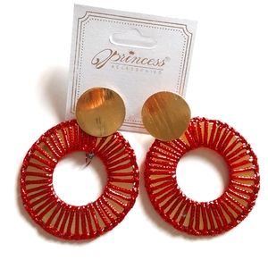 Princess Accessories Red Rope Circle Earrings